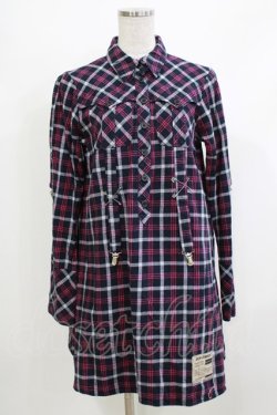 画像1: PEACE NOW / チェックシャツワンピース  ネイビー H-26-04-10-054-PU-OP-KB-ZH