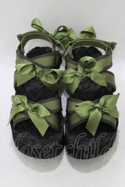 画像1: merry jenny / クロスリボンベルクロサンダル M カーキ H-26-04-10-077-LO-SH-KB-ZH