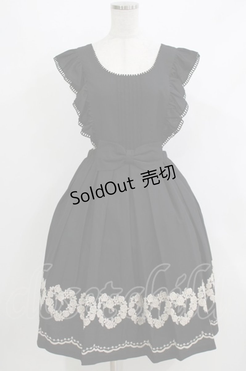 画像1: Leur Getter / フラワーハート刺繍エプロンワンピース  ブラック H-26-04-10-002-LU-OP-KB-ZH (1)