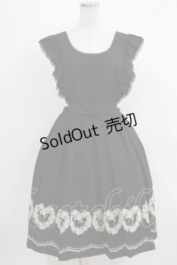 画像1: Leur Getter / フラワーハート刺繍エプロンワンピース  ブラック H-26-04-10-002-LU-OP-KB-ZH