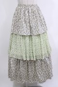 merry jenny / floralティアードスカート  グリーン H-26-04-10-022-LO-SK-KB-ZH
