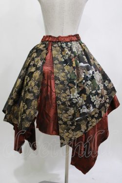 画像3: Qutie Frash / 和柄アシメスカート  ブラック×ブラウン H-26-04-11-1007-QU-SK-KB-ZH