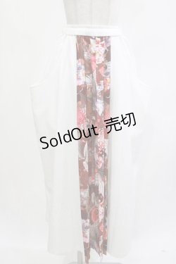画像1: Qutie Frash / プリーツ切替袴スカート  ホワイト×レッド H-26-04-11-1008-QU-SK-KB-ZH