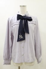 画像1: axes femme / バラブーケ刺繍リボンブラウス L ラベンダー/ネイビー H-26-04-11-014-AX-BL-NS-ZH (1)