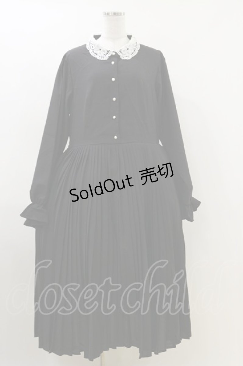 画像1: m petit by misako / AM*レースエリプリーツワンピース 3L ブラック H-26-04-11-039-LO-OP-NS-ZH (1)