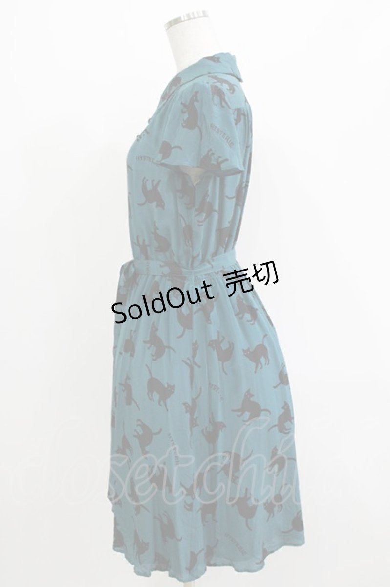 画像2: HYSTERIC GLAMOUR / キャットプリントワンピース  グリーン H-26-04-12-027-PU-OP-KB-ZH (2)