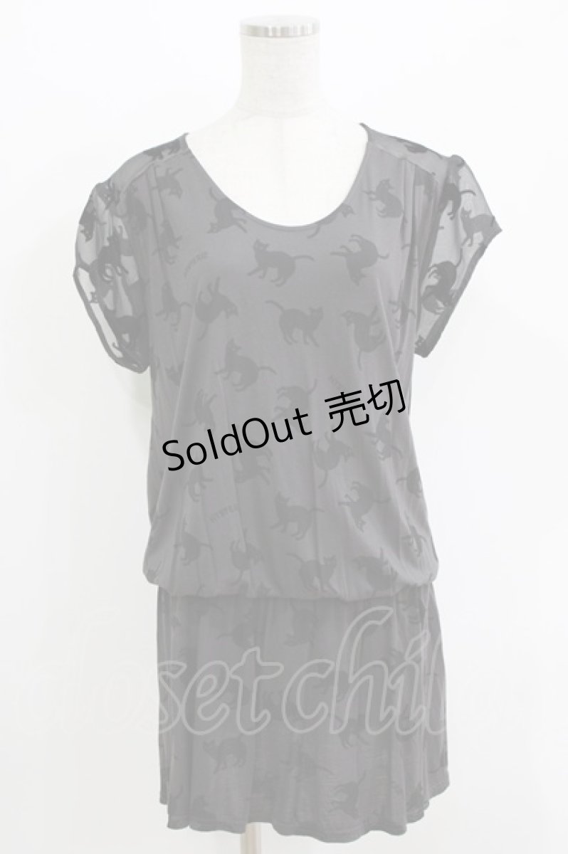 画像1: HYSTERIC GLAMOUR / キャットプリントカットワンピース  グレー H-26-04-12-028-PU-OP-KB-ZH (1)