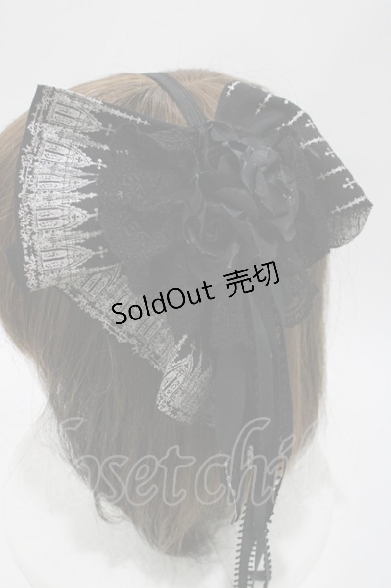 画像2: Moi-meme-Moitie / ゴシックアーチコサージュリボンカチューシャ  ブラック H-26-04-12-1021-MO-AC-KB-ZH (2)