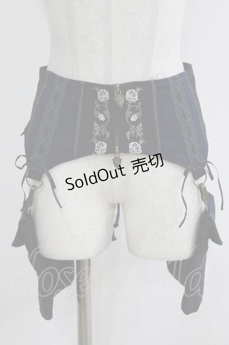 画像1: Ozz Croce / 薔薇刺繍フラップ付きコルセット  紺 H-26-04-12-050-OO-ZA-KB-ZH (1)