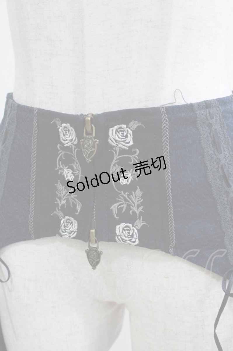 画像4: Ozz Croce / 薔薇刺繍フラップ付きコルセット  紺 H-26-04-12-050-OO-ZA-KB-ZH (4)