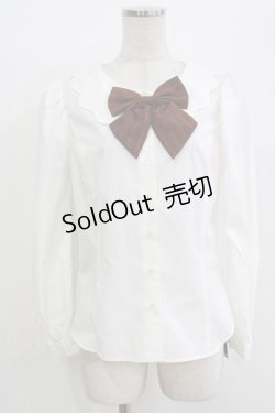画像1: Q-pot. / チョコレートリボンメルトカラーブラウス  白×チョコレート H-26-04-12-059-QP-BL-KB-ZH