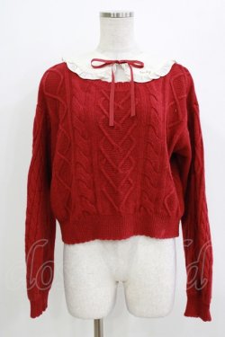 画像1: Emily Temple cute / 衿付きケーブル編みニット  レッド H-26-04-12-062-ET-BL-KB-ZH