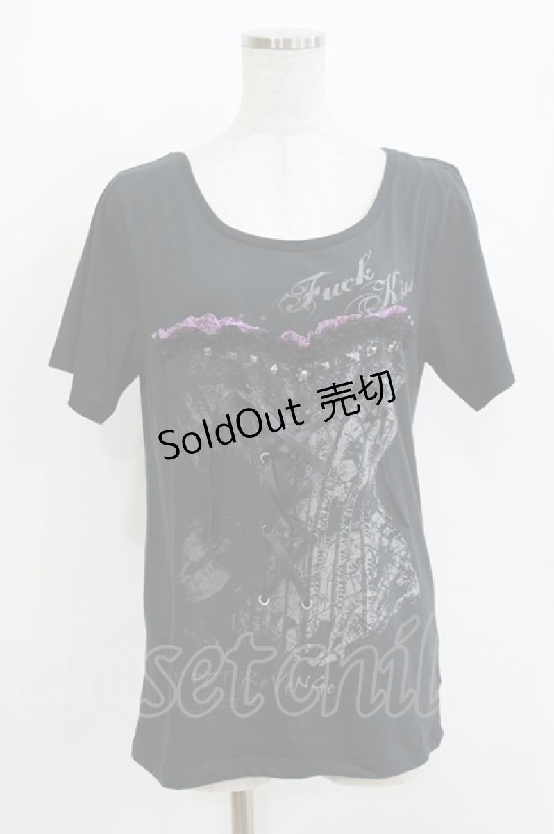 画像1: SEX POT ReVeNGe / コルセットプリントTシャツ  ブラック H-26-04-12-066-SP-TO-KB-ZH (1)