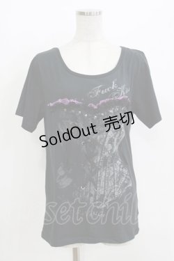 画像1: SEX POT ReVeNGe / コルセットプリントTシャツ  ブラック H-26-04-12-066-SP-TO-KB-ZH