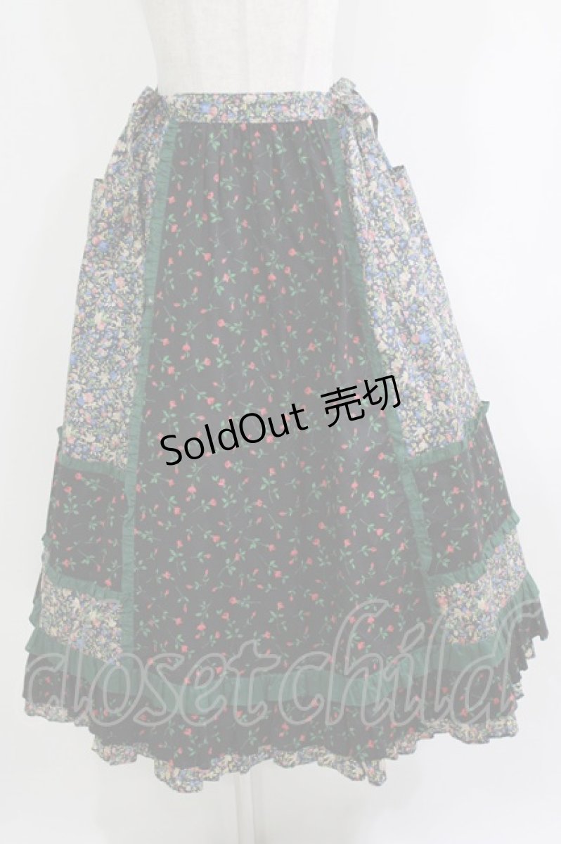 画像1: Jane Marple / Demi & Birdsongペザントスカート  ブラック×ブラック×グリーン H-26-04-12-015-JM-SK-KB-ZH (1)