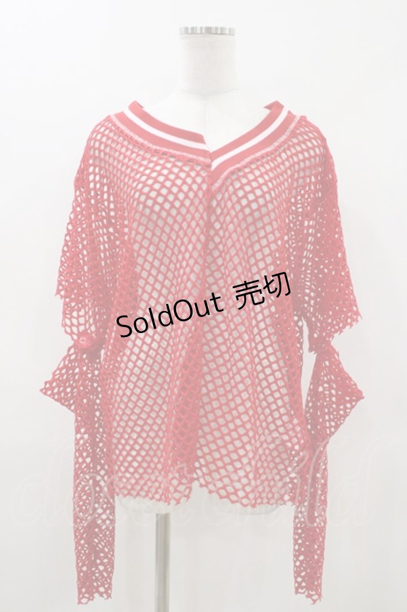 画像1: Candy Stripper / CUT OFF SLEEVE MESH トップス  レッド H-26-04-13-037-PU-TO-KB-ZH (1)