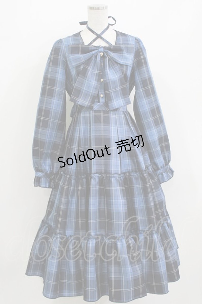 画像1: Amavel / Dolly Holidayチェックティアードワンピース（ロング丈） F ブルー H-26-04-13-1011-CA-OP-YZ-ZH (1)
