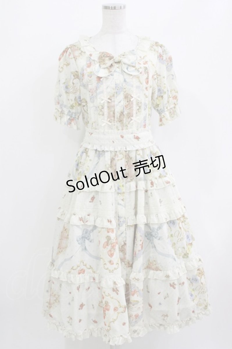 画像1: Miss Point（海外ロリータブランド） / 猫とバラのお茶会 前あきワンピース M 生成り H-26-04-13-1016-EL-OP-NS-ZH (1)