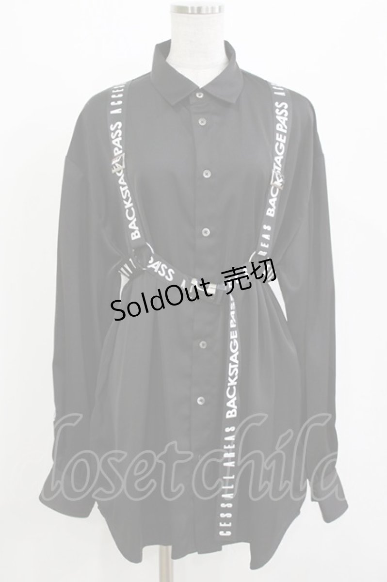 画像1: BACKSTAGE PASS / PARACHUTE BELTビッグシルエットシャツ  ブラック H-26-04-14-031-PU-BL-KB-ZH (1)