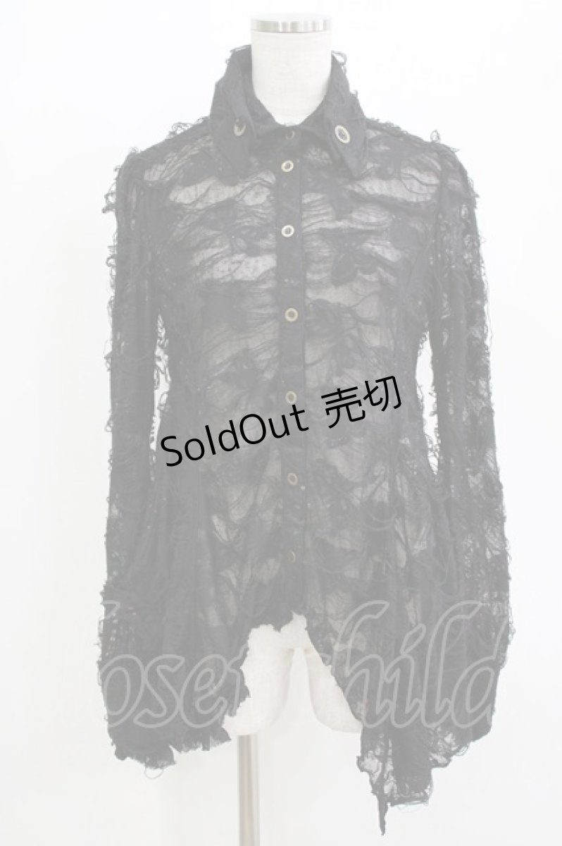 画像1: DARK RED  RUM / ダメージカットアシメシャツ  ブラック H-26-04-14-040-HN-BL-KB-ZH (1)