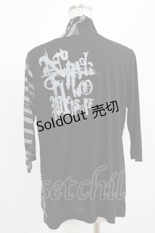 画像3: ALGONQUINS / プリント切替カーディガン  黒×グレー H-26-04-14-042-AL-TO-KB-ZH (3)