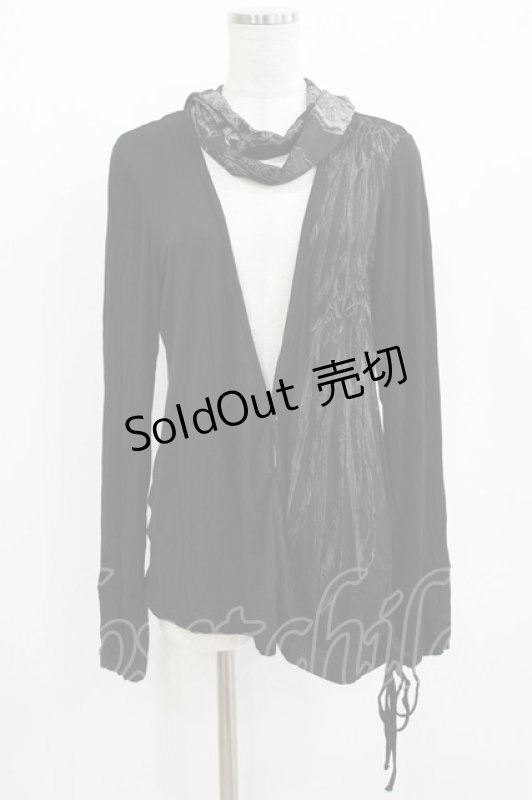 画像1: h.NAOTO / ストール付カーディガン  ブラック H-26-04-14-044-HN-TO-KB-ZH (1)