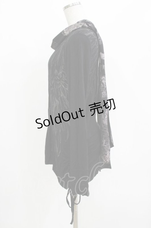 画像2: h.NAOTO / ストール付カーディガン  ブラック H-26-04-14-044-HN-TO-KB-ZH (2)