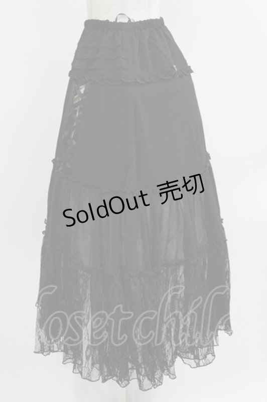 画像2: ALGONQUINS / 異素材切替スカート  ブラック H-26-04-14-006-AL-SK-KB-ZH (2)