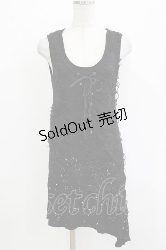 画像1: NAOTO SEVEN / ダメージレイヤードロングタンク  ブラック H-26-04-14-055-HN-TO-KB-ZH (1)