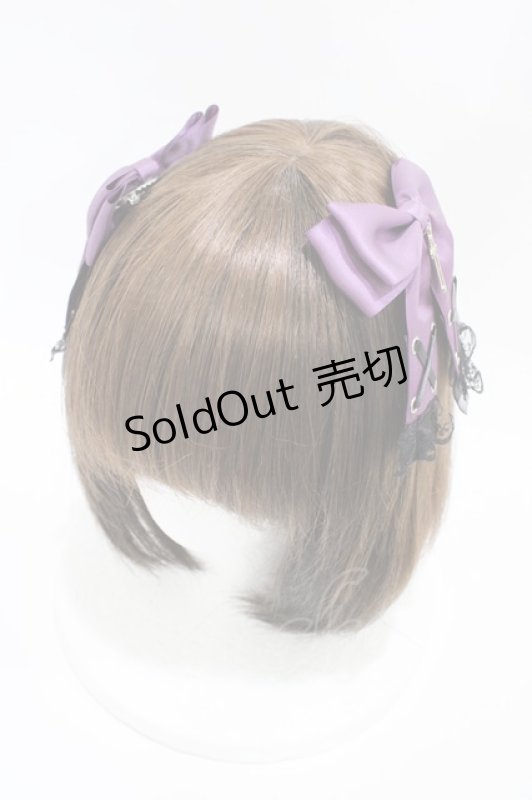 画像1: DearMyLove / 十字架リボンクリップセット  パープル/ブラック H-26-04-14-1004-EL-AC-NS-ZH (1)