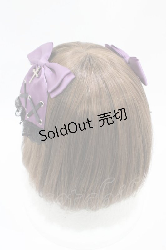 画像2: DearMyLove / 十字架リボンクリップセット  パープル/ブラック H-26-04-14-1004-EL-AC-NS-ZH (2)