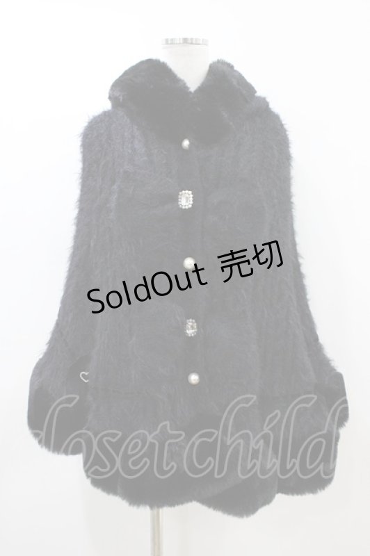 画像1: LIZ LISA / ダブルリボンニットファーポンチョ Free ブラック H-26-04-14-1063-LO-JA-NS-ZH (1)