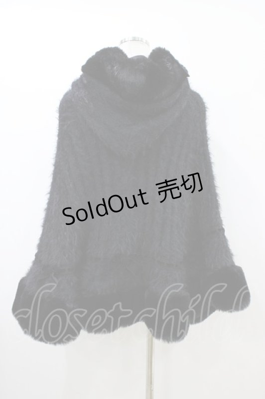 画像2: LIZ LISA / ダブルリボンニットファーポンチョ Free ブラック H-26-04-14-1063-LO-JA-NS-ZH (2)