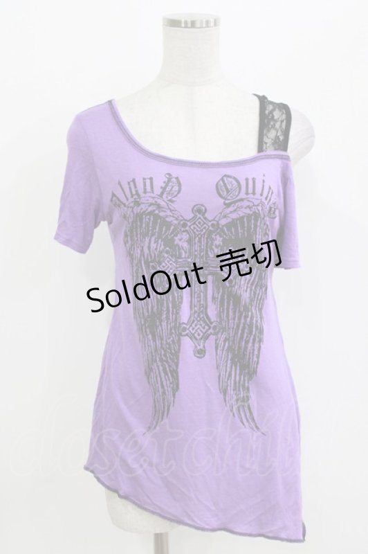 画像1: ALGONQUINS / プリントアシメカットソー  パープル×ブラック H-26-04-14-060-AL-TO-KB-ZH (1)