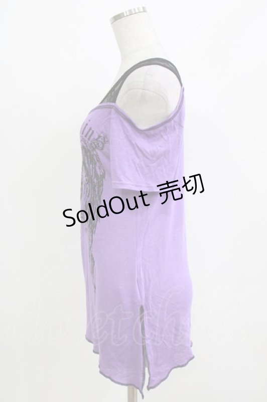 画像2: ALGONQUINS / プリントアシメカットソー  パープル×ブラック H-26-04-14-060-AL-TO-KB-ZH (2)