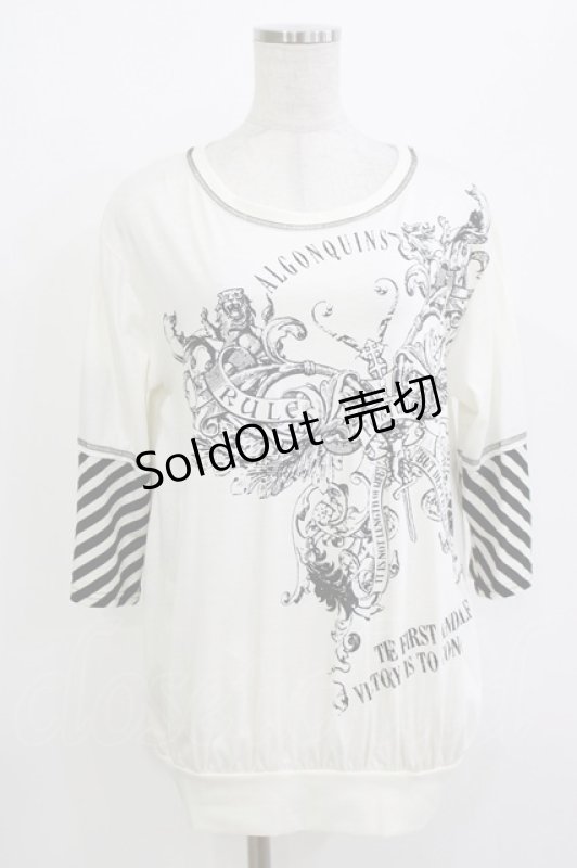 画像1: ALGONQUINS / ストライプ切替プリントカットソー  オフホワイト×ブラック H-26-04-14-064-AL-TO-KB-ZH (1)