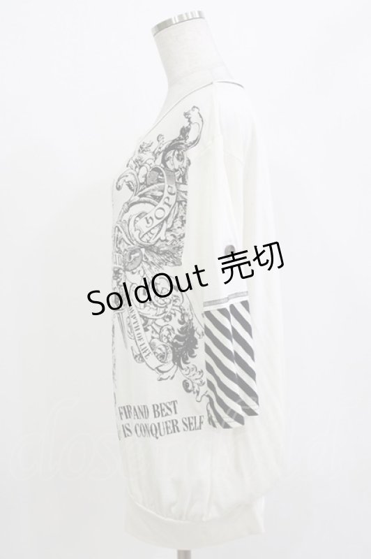 画像2: ALGONQUINS / ストライプ切替プリントカットソー  オフホワイト×ブラック H-26-04-14-064-AL-TO-KB-ZH (2)