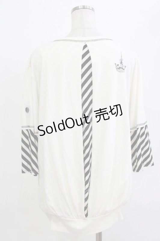 画像3: ALGONQUINS / ストライプ切替プリントカットソー  オフホワイト×ブラック H-26-04-14-064-AL-TO-KB-ZH (3)