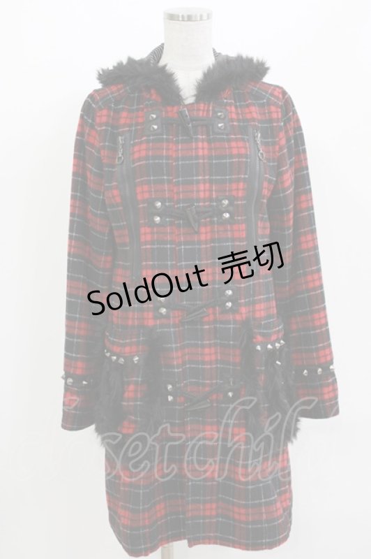 画像1: ALGONQUINS / チェックダッフルコート  レッド H-26-04-14-008-AL-CO-KB-ZH (1)