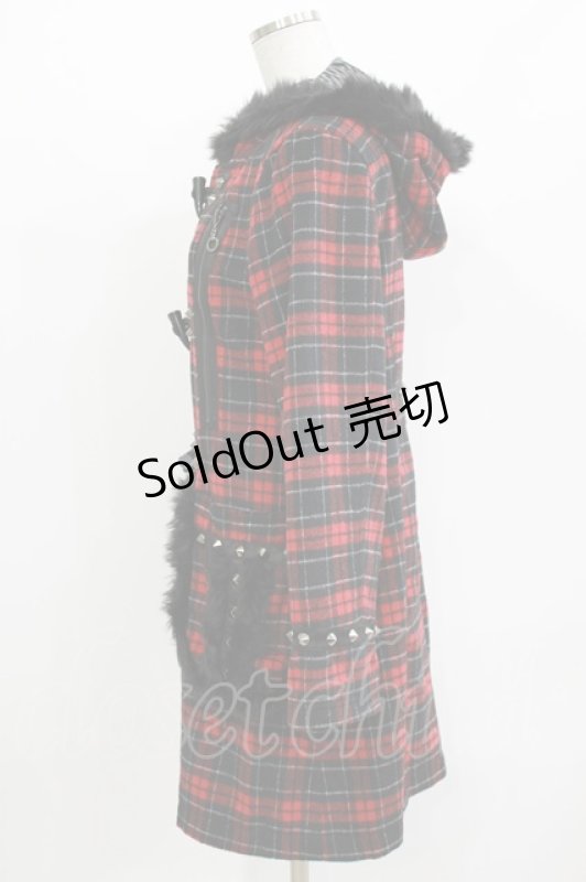 画像2: ALGONQUINS / チェックダッフルコート  レッド H-26-04-14-008-AL-CO-KB-ZH (2)