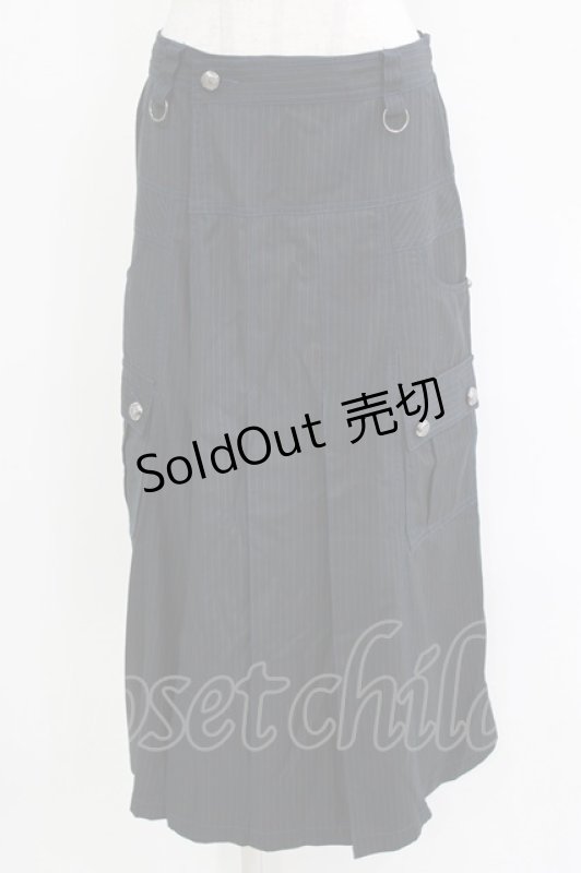 画像1: ALGONQUINS / レイヤード風ストライプパンツ  黒×青 H-26-04-14-019-AL-PA-KB-ZH (1)