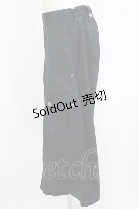 画像2: ALGONQUINS / レイヤード風ストライプパンツ  黒×青 H-26-04-14-019-AL-PA-KB-ZH (2)