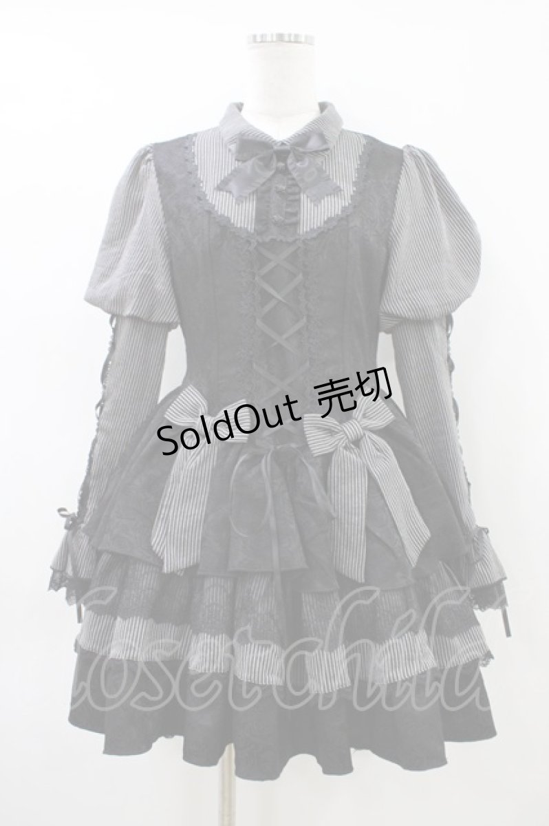 画像1: To Alice / ストライプレイヤード風ワンピース M ブラック×グレー H-26-04-15-032-LO-OP-YZ-ZH (1)