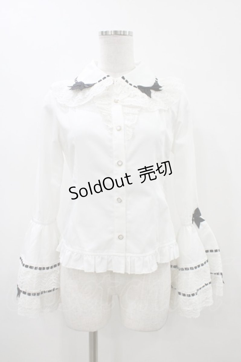 画像1: To Alice / リボンデコ姫袖ブラウス S 白×黒 H-26-04-15-047-LO-BL-YZ-ZH (1)