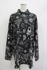 画像1: REFLEM / オカルト総柄シャツ  モノクロ H-26-04-15-1008-PU-BL-KB-ZH (1)