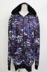 画像1: NieR Clothing / 総柄ZIPパーカー  黒 H-26-04-15-1015-PU-TO-KB-ZH (1)