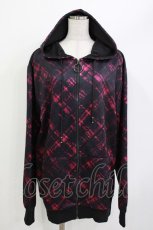 画像1: NieR Clothing / 総柄ZIPパーカー  黒×ロゴピンク H-26-04-15-1018-PU-TO-KB-ZH (1)