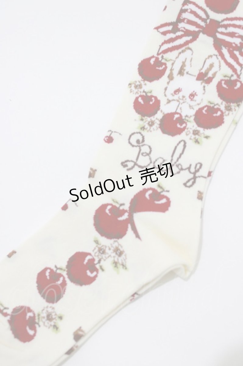 画像2: BABY,THE STARS SHINE BRIGHT / Pomme rouge〜うさぎとりすのりんごの森〜柄オーバーニーソックス  アイボリー H-26-04-16-053-BA-ZA-NS-ZH (2)