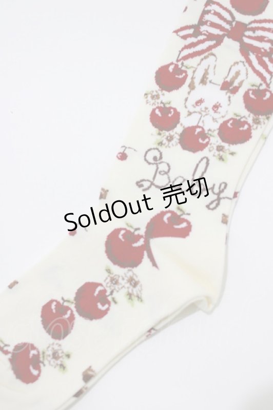 画像2: BABY,THE STARS SHINE BRIGHT / Pomme rouge〜うさぎとりすのりんごの森〜柄オーバーニーソックス  アイボリー H-26-04-16-053-BA-ZA-NS-ZH (2)