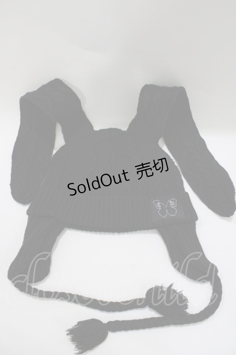 画像3: Candy Stripper / CABLE BUNNY EAR ビーニー  ブラック H-26-04-16-1040-PU-AC-KB-ZH (3)